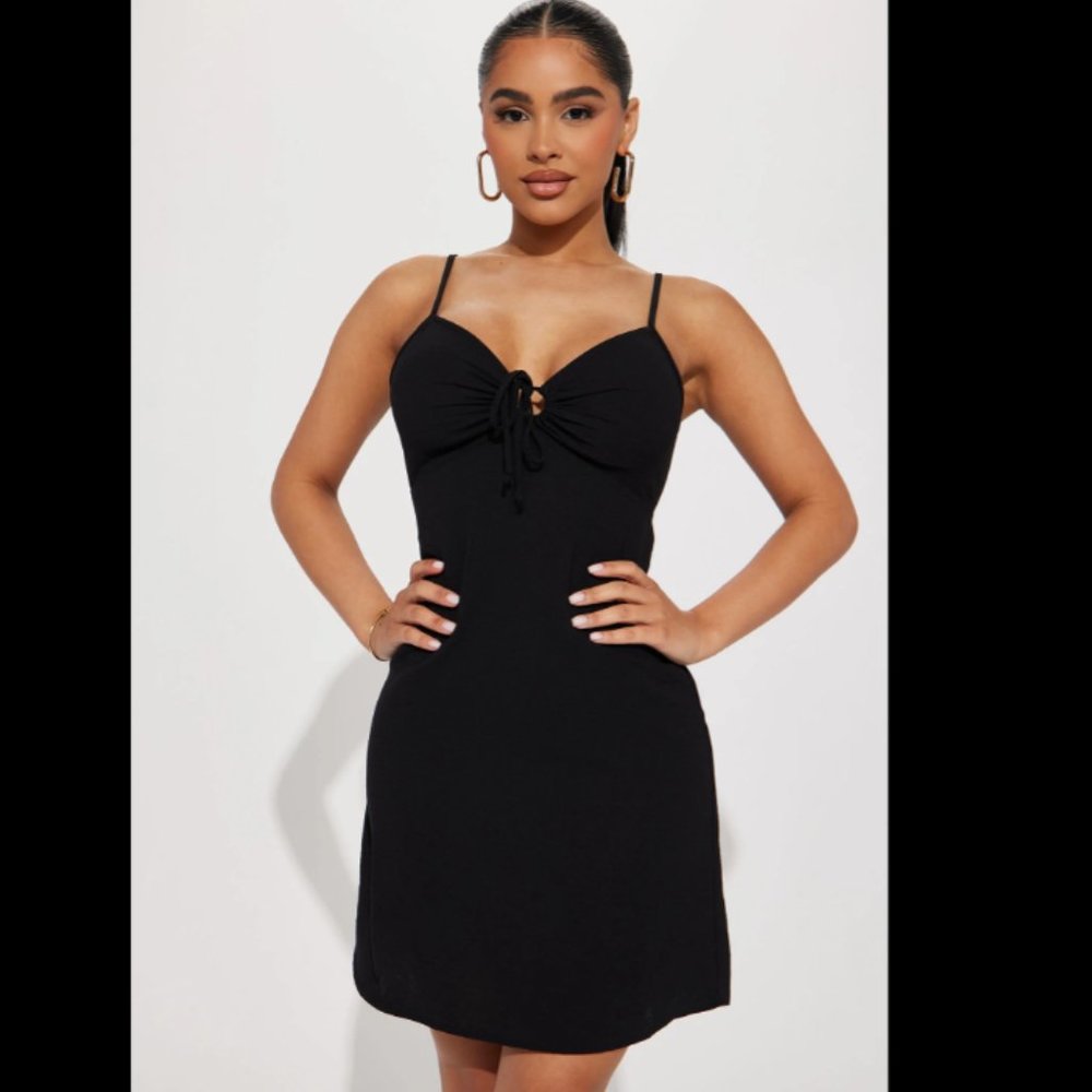 Carmen Back Cut Out Mini Dress - Black - LARGE